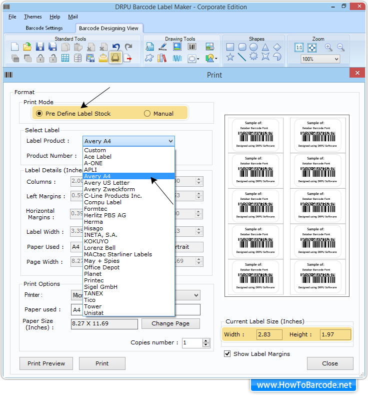 Pre Define Label Stock Print Mode HowToBarcode