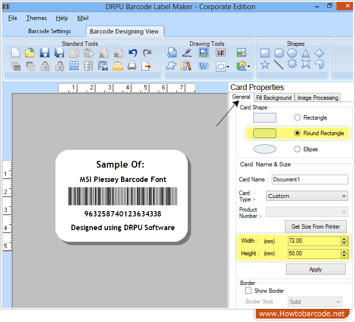 Generate MSI Plessey Barcode Label