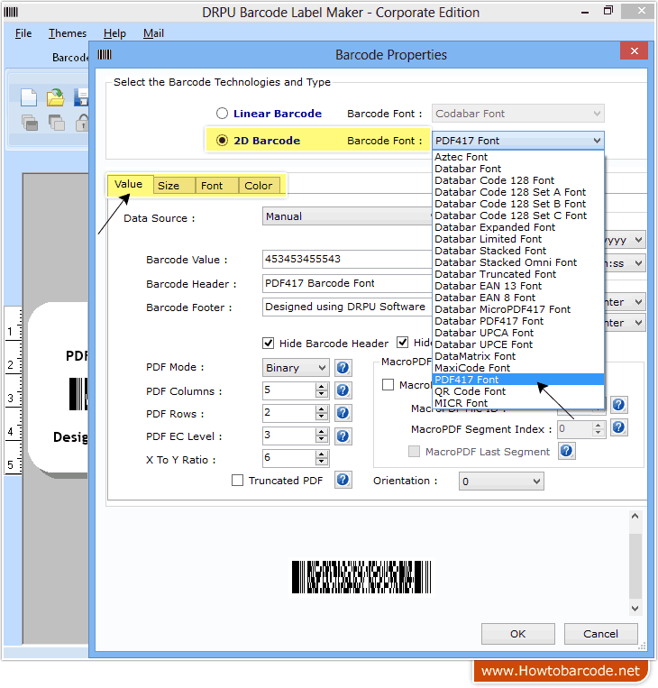 Create PDF417 2D Barcode Font HowToBarcode