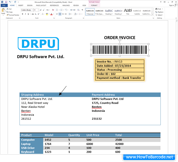 Paste Barcode on MS-Word