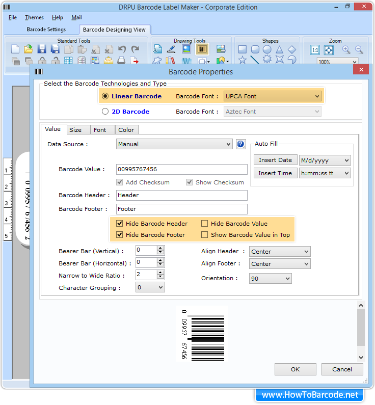 Select Barcode Technology and Type