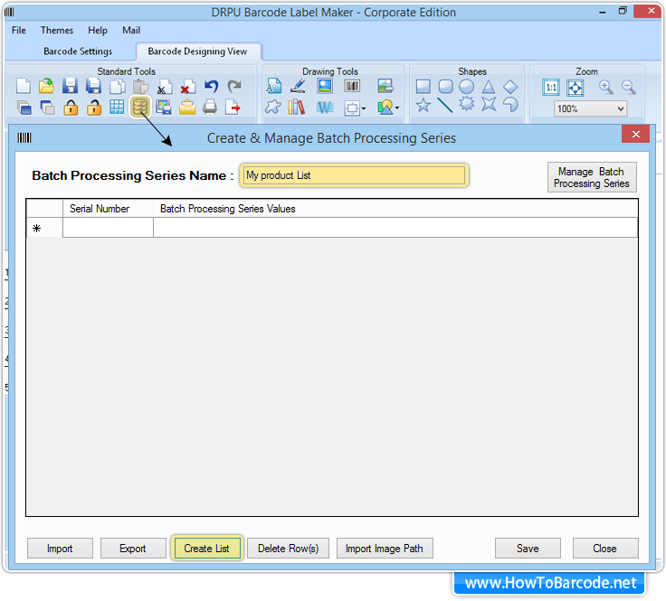 Batch Processing Settings with Barcode Designing View