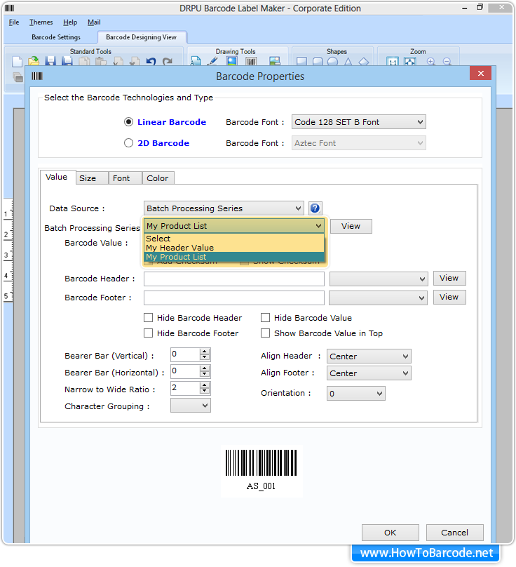 Select Barcode Technologies and Type