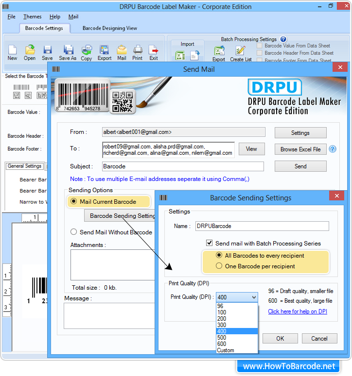 Barcode Sending Settings