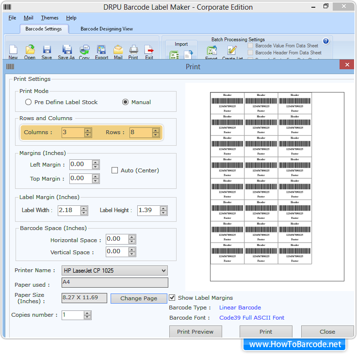 Set printing option Increse rows and columns counter