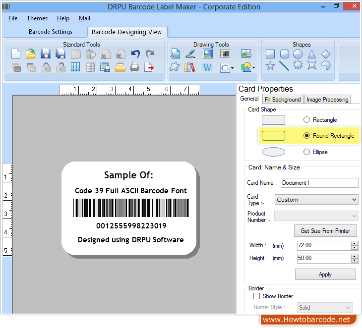 Specify Barcode Label Shape and Size