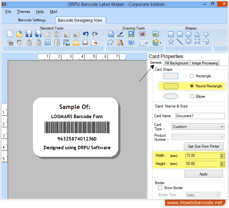 Set dimesion and shape of card