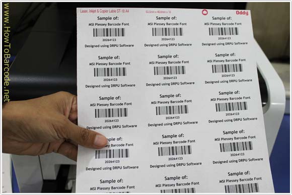 MSI Plessey Barcode Labels sheet