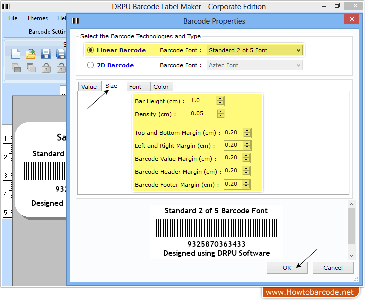 Barcode Properties Standard 2 of 5 Font