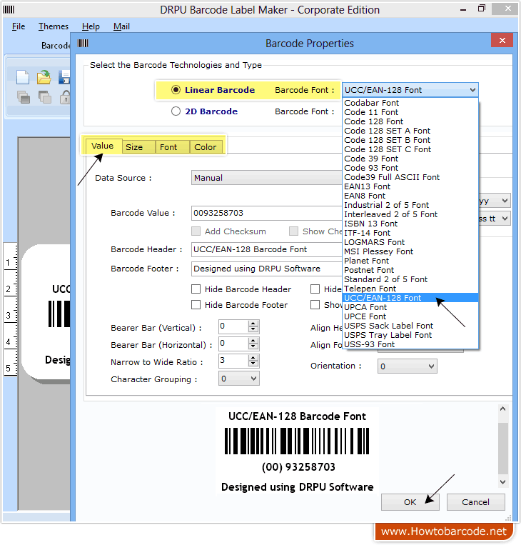 Design UCC/EAN-128 Barcode font