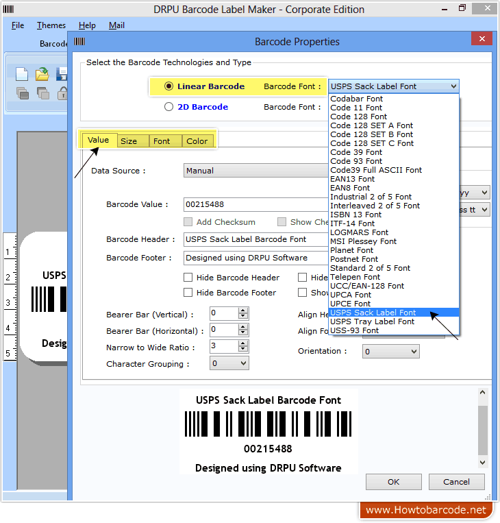 Generate USPS Sack Barcode Font