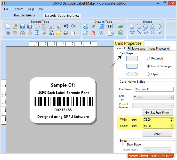 Set card dimension with shape