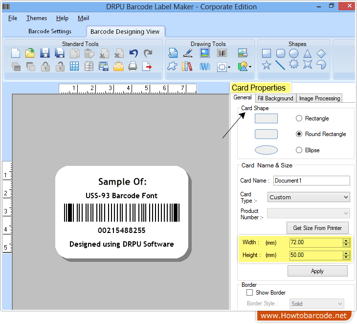 Specify Barcode Label Shape and Size