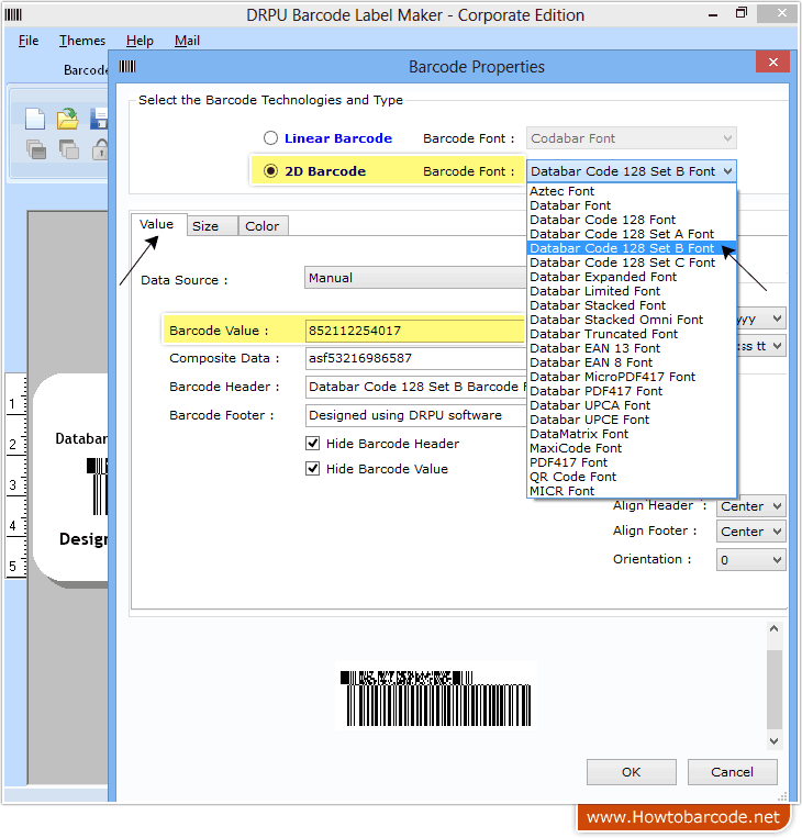Design Databar Code 128 Set B Barcode Font