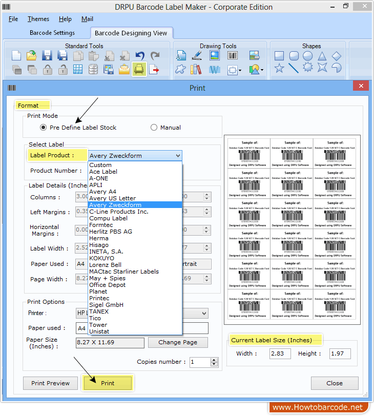 Pre define printing Databar Code 128 Set C Font