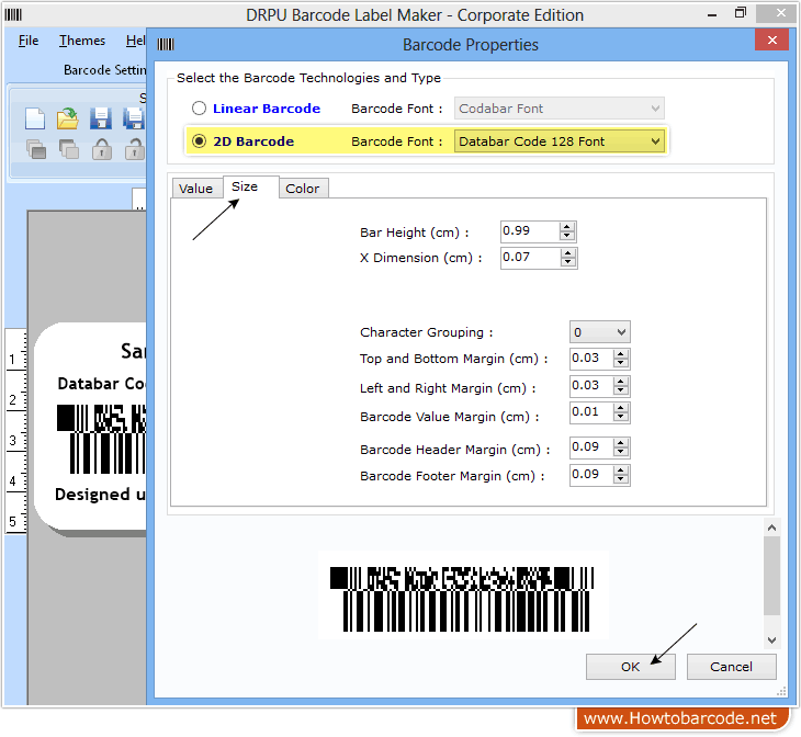 Databar Code 128 Font size settings