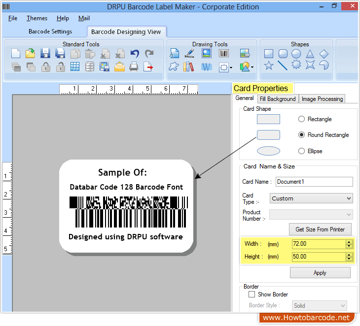 Card shape and size specification