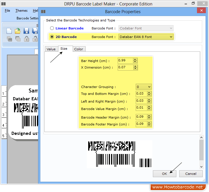 Set size of Databar EAN 8 Font