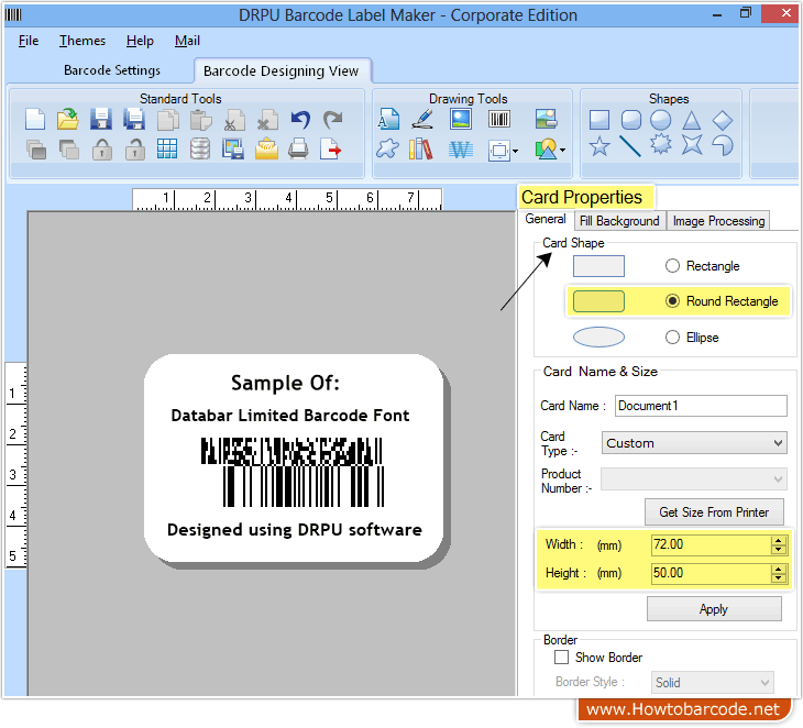 Barcode Software Card Properties