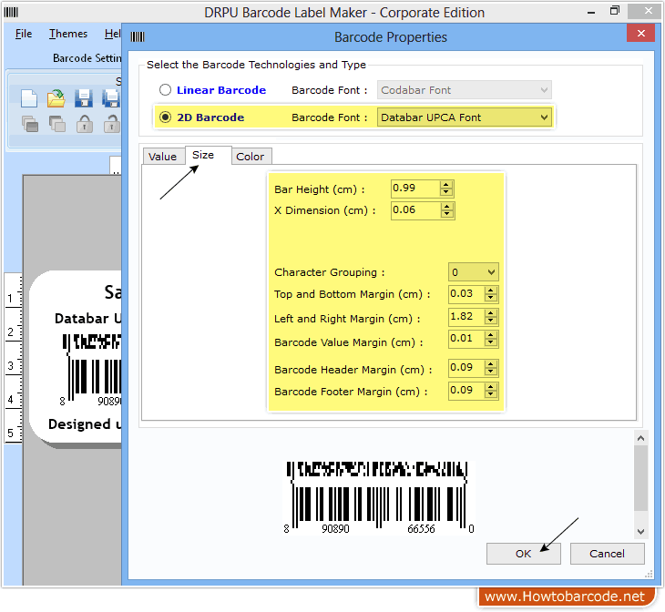Set barcode size and margins
