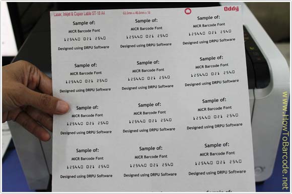 Printed Sheet of MICR Barcode Labels