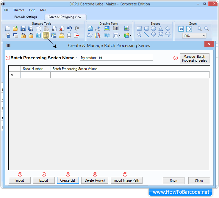 Batch Processing Settings mit Barcode Designing anzeigen