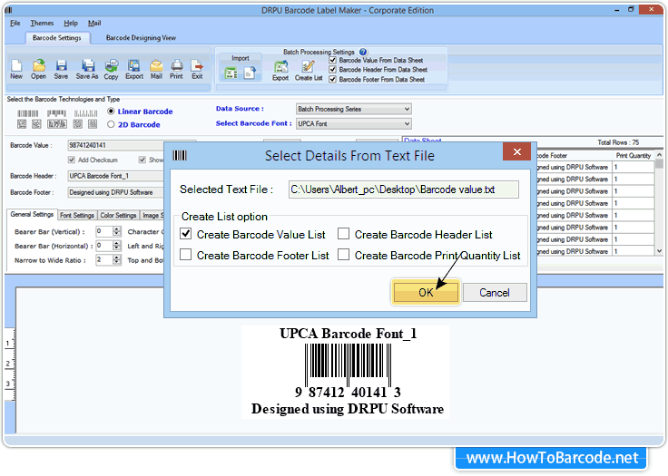 Importdatei für die Stapelverarbeitung