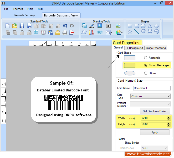 Eigenschaften der Barcode-Softwarekarte